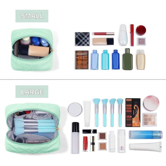 MAANGE Women Cosmetic Purse Corduroy Makeup Pouch Cute Makeup Bag Green 2Pcs - Picture 4 of 6